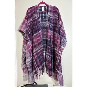 Woolrich Plaid Ultra Soft Cozy Blanket Wrap Shawl Poncho Purple One Size